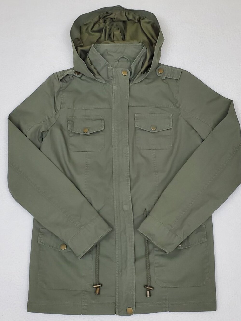 NEW LOOK Womens Size S Olive Green Military Mid Length Lightweight Jacket Hooded